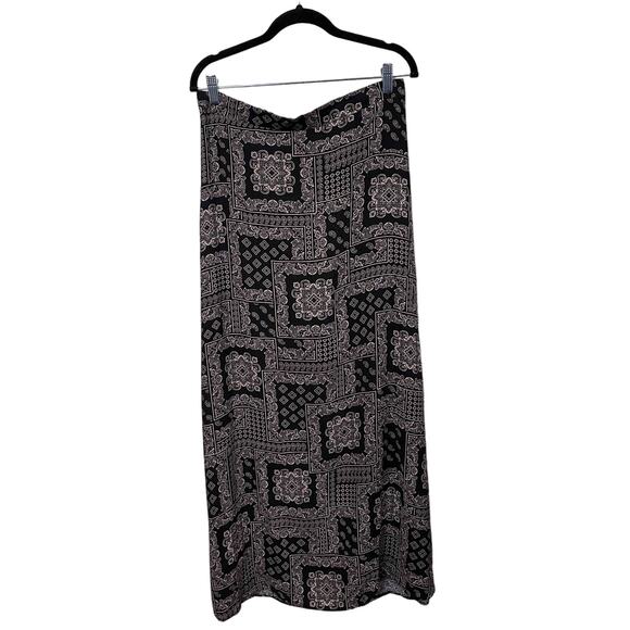 Women's Friday Los Angeles Maxi Skirt Black White Patchwork 100% Rayon Size L - Picture 1 of 4